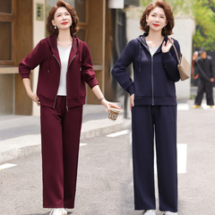 中老年女连帽卫衣外套两件套2025新款洋气中年妈妈春秋套装运动服