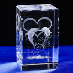 Crystal Craft Dolphin Heart Engraved Glass Ornament for Girlfriend Friend Birthday Gift Anniversary Gift