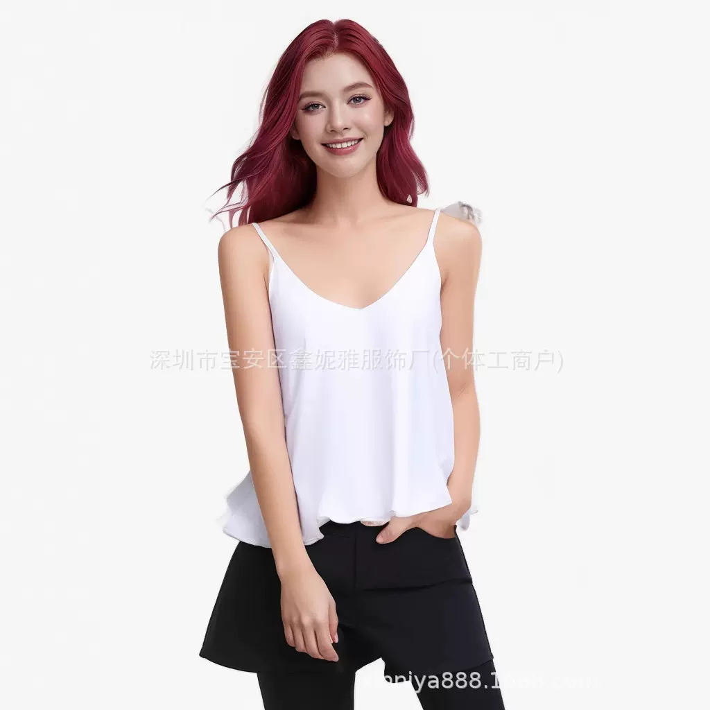 亚马逊V领丝吊带背心女内搭背心配西服缎面醋酸冰丝外穿欧美