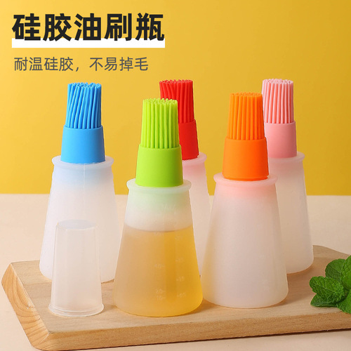 Silicone oil bottle brush outdoor barbecue oil bottle brush with cover and scale oil pot sauce brush household baking tools