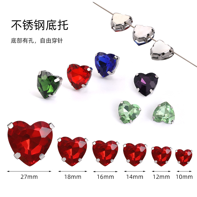 Amor garra diamante cosido a mano diamante con agujero diamante melocotón corazón cristal diamante DIY ropa collar hecho a mano material al por mayor