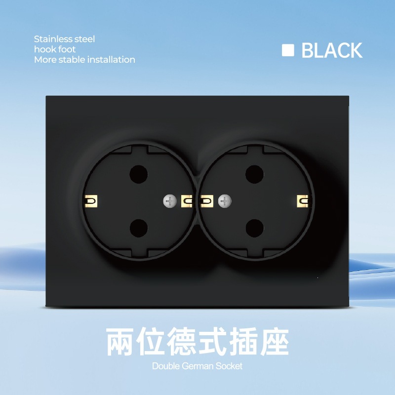 Enchufe negro europeo 16A interruptor eléctrico enchufe europeo interruptor de pared ultra delgado placa europea enchufe europeo