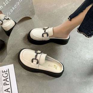 Thick-Soled Moccasin Clogs for Women, 2025 Spring/Summer New Slip-On Loafers, British Style Small Leather Shoes