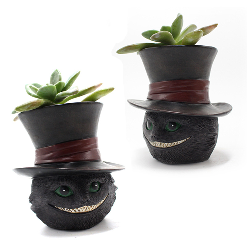 Cross-border new kitten flower pot ornament creative resin hat succulent flower pot desktop green plant pot planting arrangement wholesale