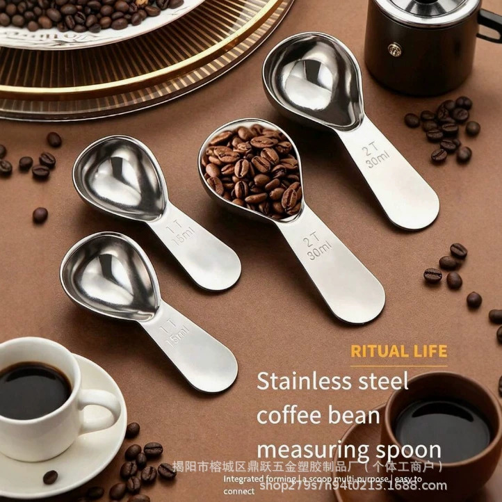 Cross-Border Amazon Short-Handled Stainless Steel Coffee Measuring Spoon with Scale for Milk Powder, Home Use, and Cafe Fcm Stirring Spoon