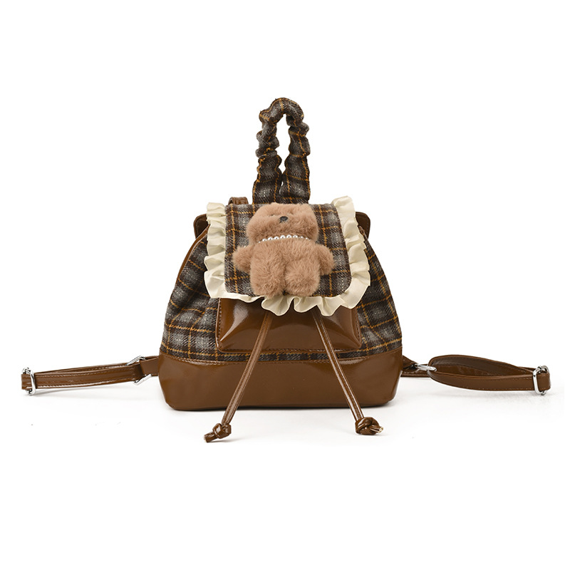 2025 nueva simple mochila infantil a cuadros coreana encaje a cuadros lindo oso mochila bebé