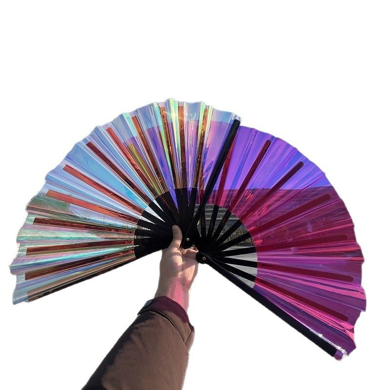 Ventilador de kung fu transfronterizo, pintura en aerosol, abanico de Tai Chi, abanico de baile láser de color mágico, abanico especial de comercio exterior