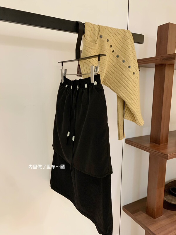 WGWE7272广州十三行女装2025秋装新款小个子松紧腰抽绳开叉半身裙|undefined
