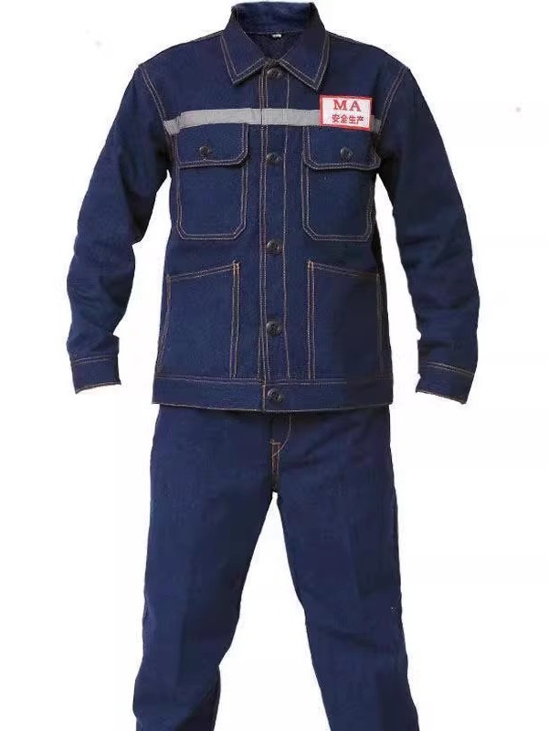 牛仔电焊工作服套装男拉链加厚防烫耐磨大口袋加肥焊工劳保服|undefined