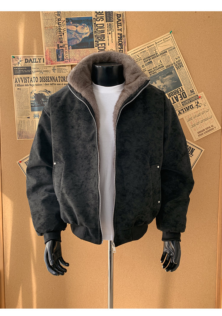 Winter New Men's Two-color Mink PU Leather Cotton-padded Coat Old Money Wind Thickened Winter Coat Men's Trendy Brand_viptrois.com