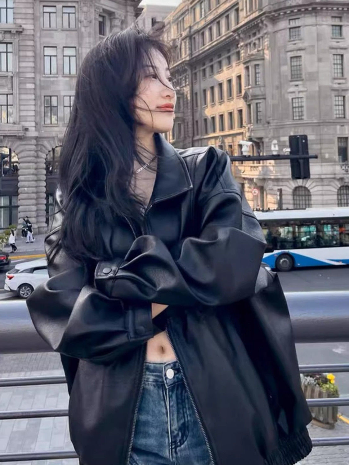 Korean Style Popular Leather Jacket for Women, Spring, Autumn and Winter New Retro Motorcycle Jacket, Hong Kong Style, Western Style Jacket for Small People