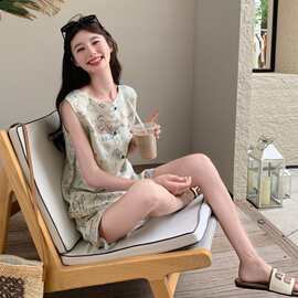 新中式国风印花流苏马甲套装女2026夏季复古小个子阔腿短裤两件套