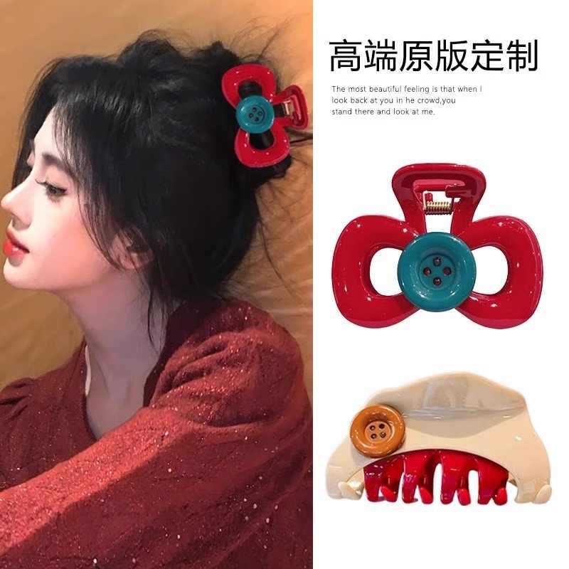 Diversión rojo lindo clip de agarre botón de mujer nuevo estilo de diseño de alto nivel clip de pelo de cabeza de pescado clip de pelo