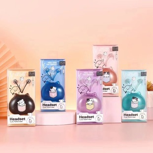 Cross-Border Export Cartoon Headphones Translucent Material In-Ear with Microphone Kitten Color Printing Storage Box Mc145