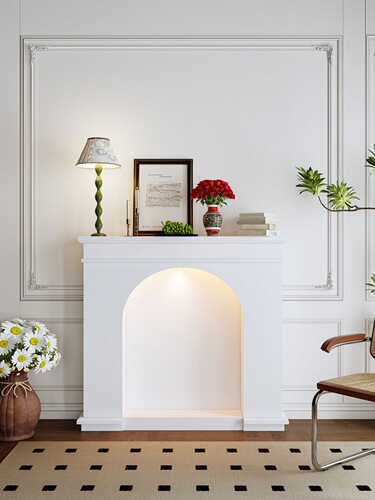 French cream white fireplace cabinet living room decoration cabinet with light emitting storage cabinet shooting entrance cabinet ins style guesthouse 