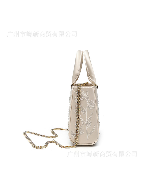 z2025珍珠绣花时尚手提包丝缎质感硬质包轻奢花卉刺绣辣条单肩包|undefined