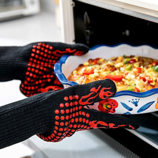 High Temperature Resistant Silicone Non-Slip Outdoor Barbecue Oven Microwave Oven Baking Kitchen Insulation Anti-Scalding Double-Layer Protective Gloves