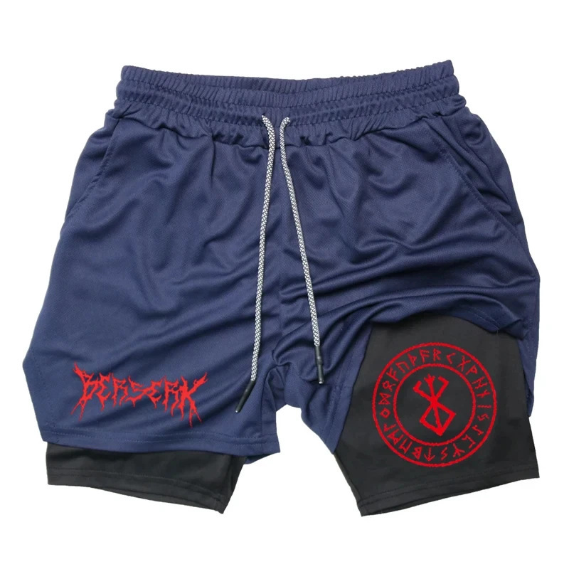 Men's Compression Shorts Summer 2 in 1 Double Layer Shorts Gym Fitness Running Training Shorts Casual Quick Dry Sand