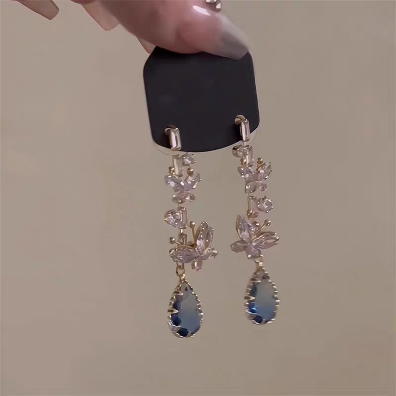 甘いジルコン蝶水滴タッセルイヤリングファッショナブルなニッチデザイン絶妙でエレガントな多用途のハイエンドイヤリング女性用|undefined