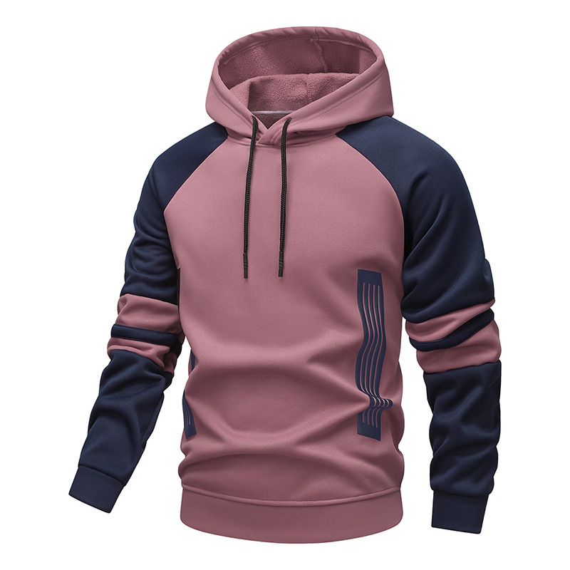 Felpa con cappuccio da uomo con fodera in pile e strisce a contrasto | Vestibilità ampia di ispirazione giapponese | Tessuto antibatterico (grigio, rosa, blu) - Dalla M alla 3XL_voghion.com