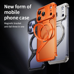 Zシェルメタルバックルスタンド付きマグネット式Apple 17ProMax用スマホケース iPhone16用エアバッグ落下防止4層保護ケース