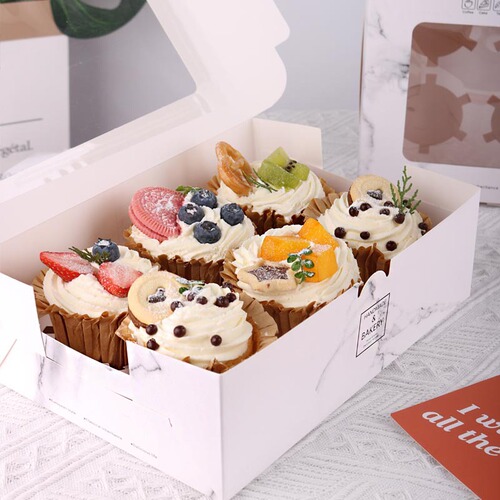 Paper cup cake packaging boxes 2/4/6/12 pieces cup muffin cups transparent window baking packing boxes