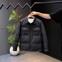 轻薄羽绒服男士冬季韩版纯色简约翻领衬衫青年休闲短款白鸭绒外套