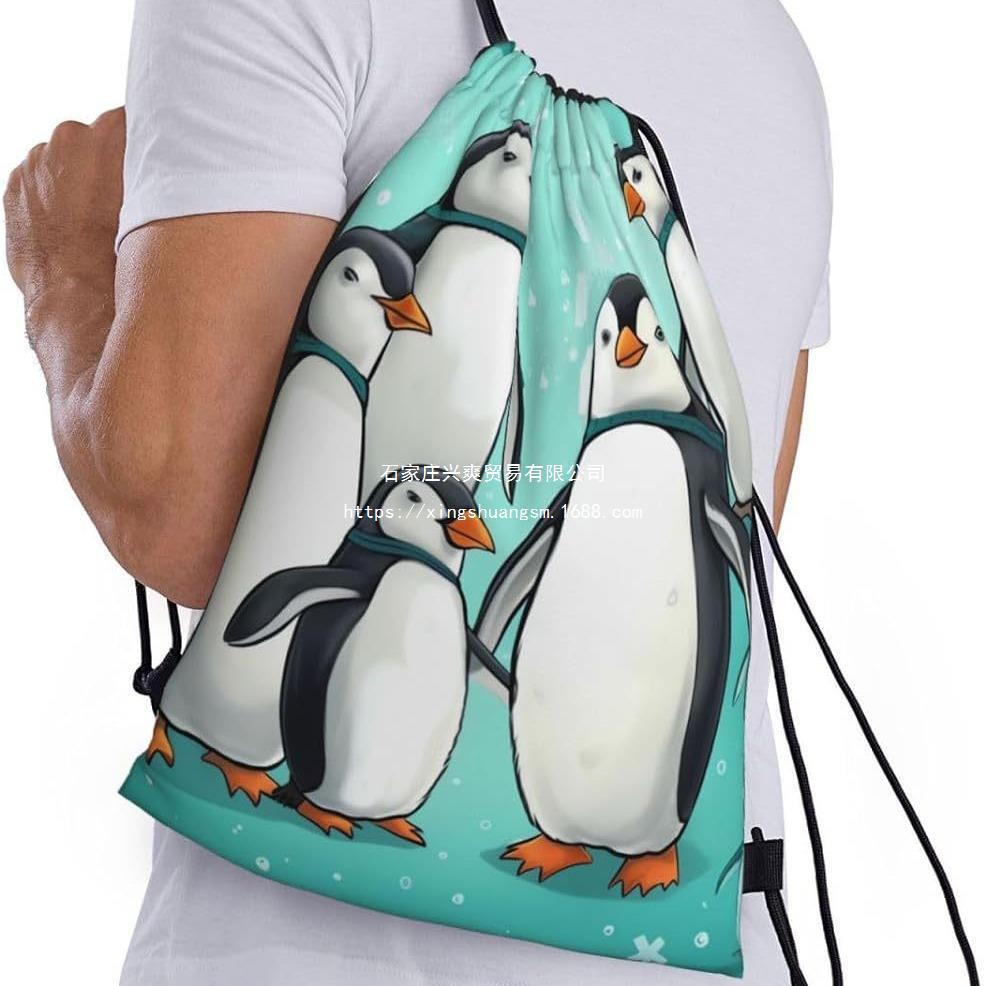 企鹅束口袋四企鹅儿童生日派对抽绳双肩背包袋便携收纳袋跨境兴爽