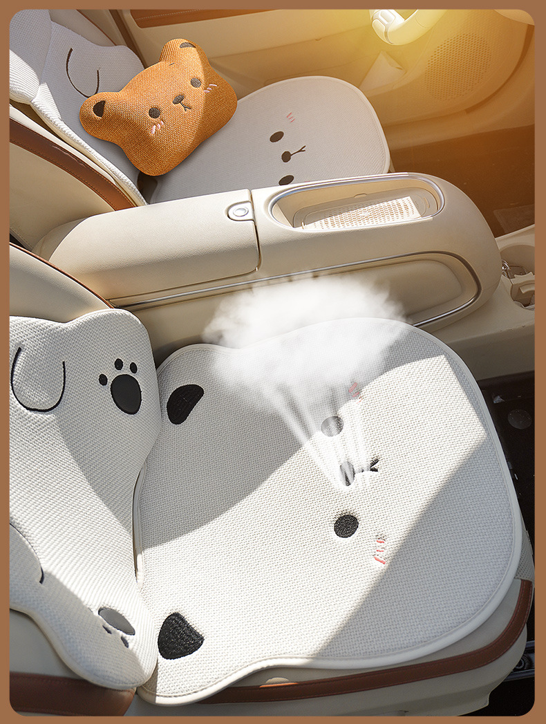 Car Seat Cushion for All Seasons, Cartoon Chunma Seat Cover, Cute Ladies Summer Breathable Rear Three-Piece Seat Cushion