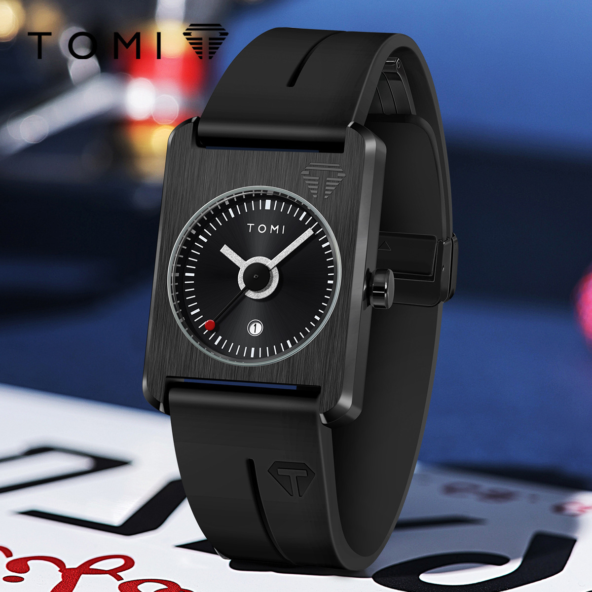 Square Quartz Watch For Men Korean Style Rubber Strap Fashionable_voghion.com