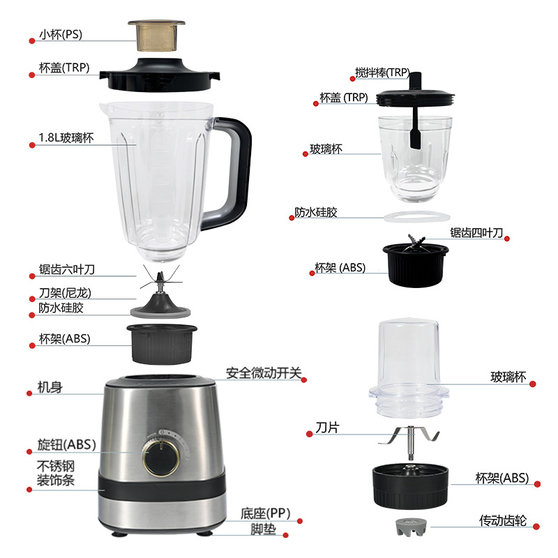 Mezclador eléctrico 3 en 1 mezclador de jugo al por mayor mezclador de cocina multifuncional mezclador rápido molienda máquina de molienda de carne rotora de pared