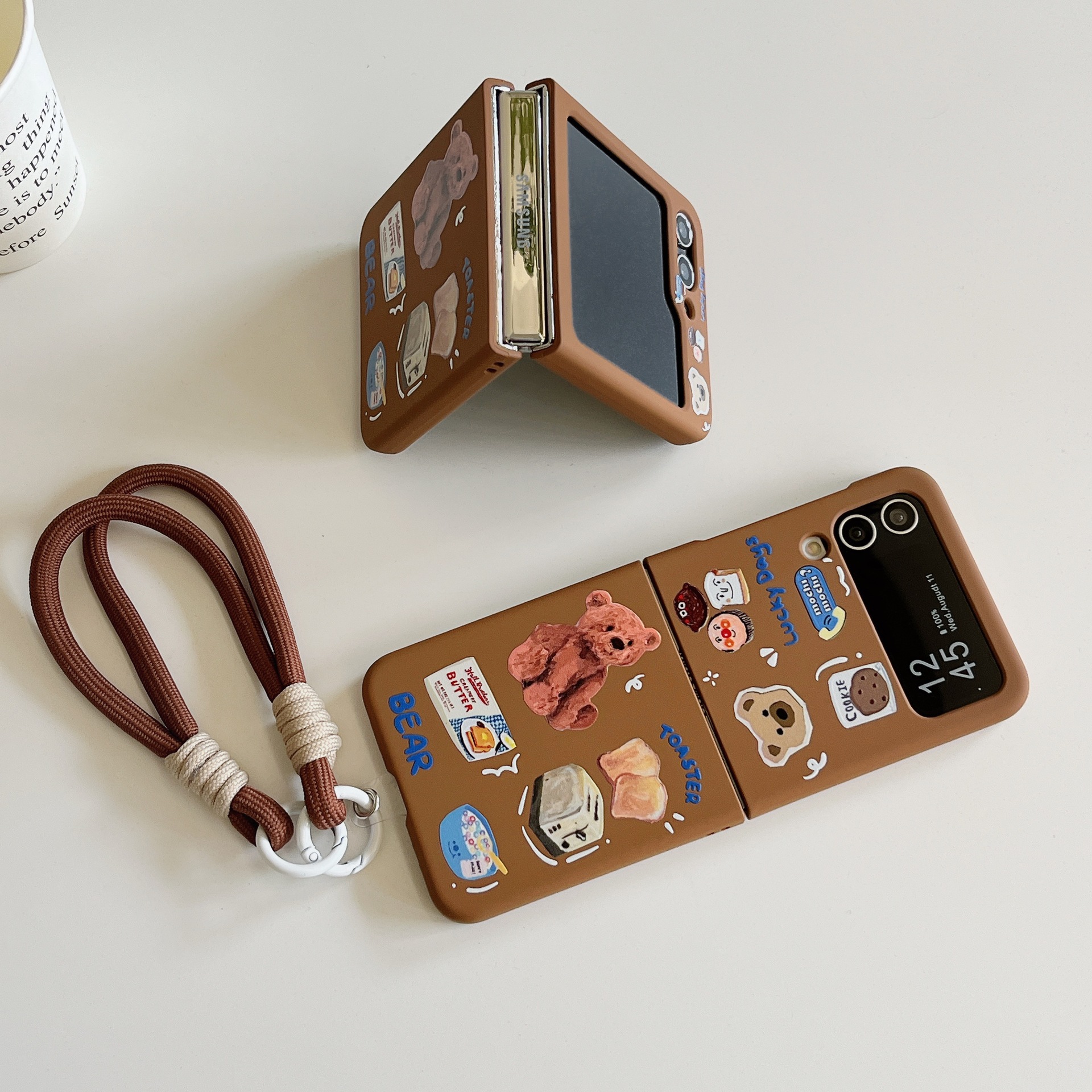 Japanese and Korean doll bear for Samsung zflip5 folding screen phone case GalaxyZFLIP3/4 protective case_voghion.com