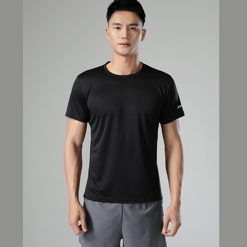 Camiseta deportiva unisex de manga corta de secado rápido para exteriores, con cuello redondo y estampado de logotipo para grupos y empresas, ideal para exportación transfronteriza.