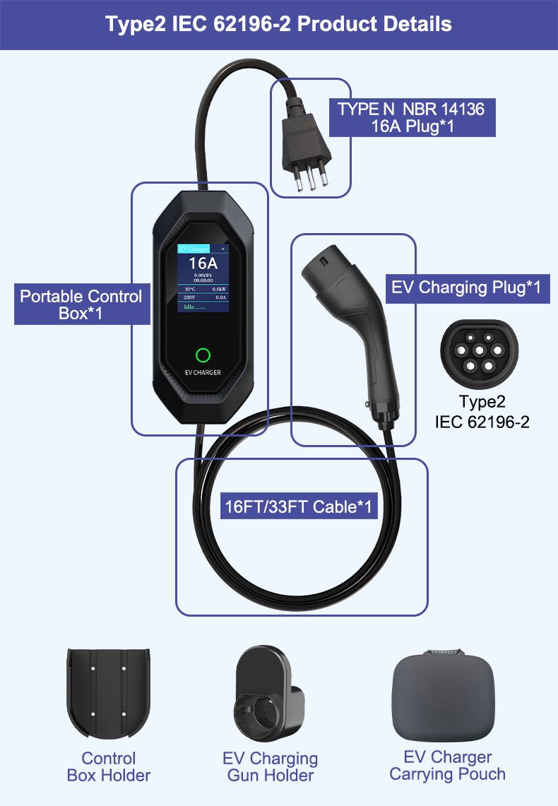 European standard TYPE2 charging station 7KW portable charging gun for Tesla and AITO new energy vehicles