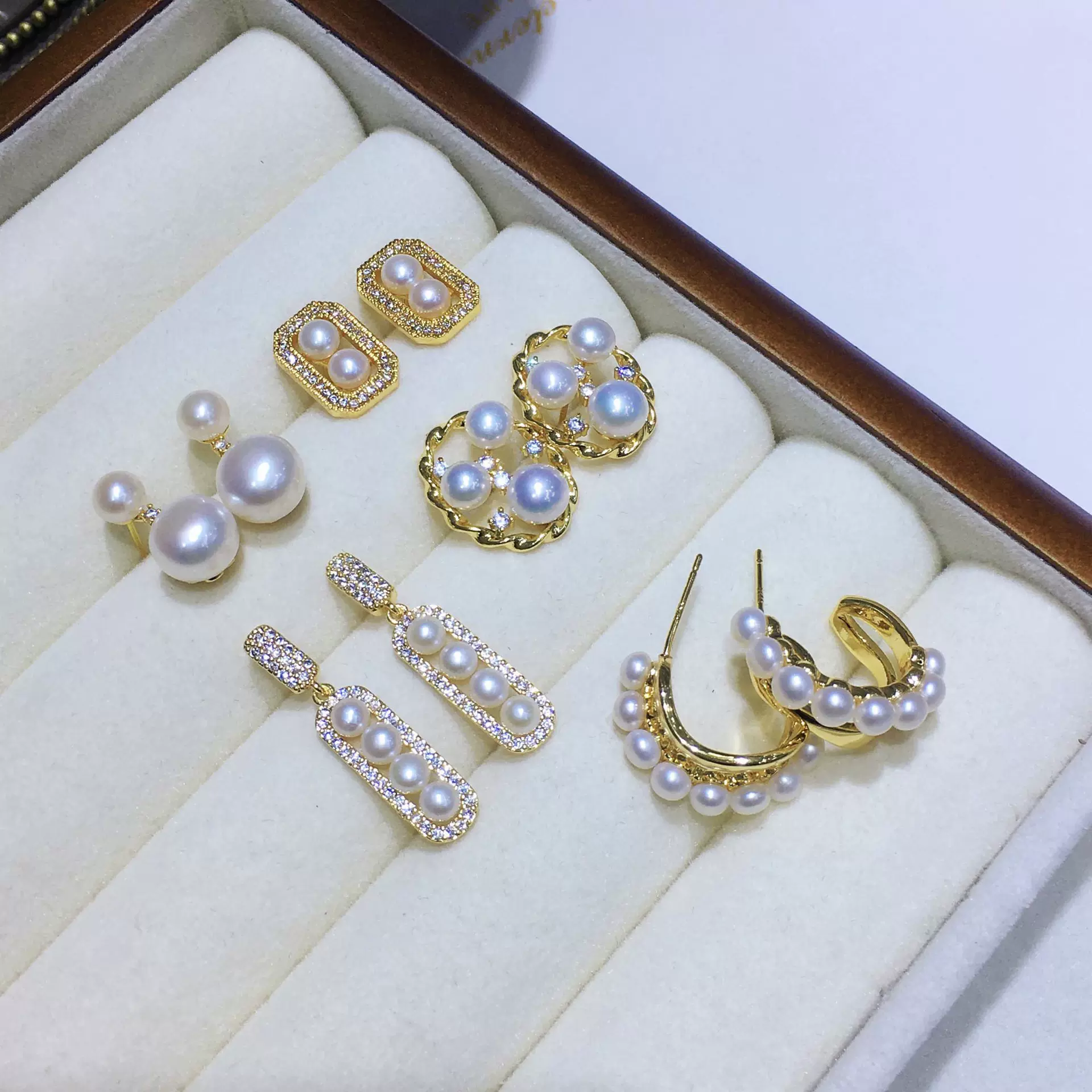 紫月 法式通勤多珠系列tian然淡水珍珠耳钉宫廷风耳圈耳环耳饰