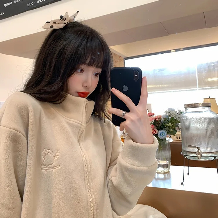 Giant Warm Small Stove Thickened Ollie Velvet Embroidered Turtleneck Zipper Sweater Cardigan Women's Warm Velvet Sweater Polar Velvet Jacket Giant Warm Small Stove Thickened Ollie Velvet Embroidered Turtleneck Zipper Sweater Cardigan Women's Warm Velvet Sweater Polar Velvet Jacket
