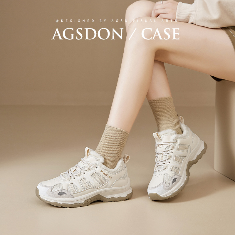 Zapatos de terciopelo gruesos de la antigua león Dengjia, otoño y invierno de 2025 nuevos zapatos de montaña casuales blancos al aire libre