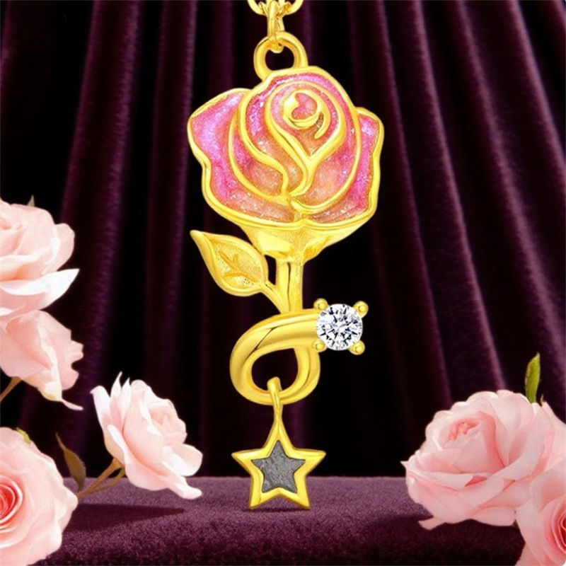 Astronautic Meteorite Drill Space Creation Yellow Rose Star Pendant Creative Dreamy Rose Flower Necklace for Women Rose Gold Astronautic Meteorite Drill Space Creation Yellow Rose Star Pendant Creative Dreamy Rose Flower Necklace for Women Rose Gold