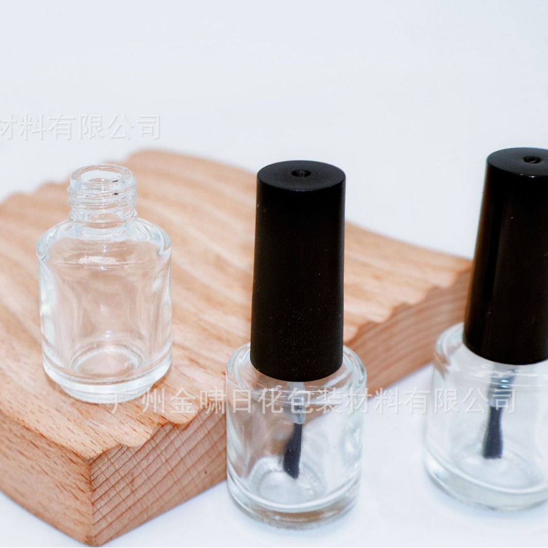 现货15ml玻璃空瓶美甲胶甲油瓶带毛刷指甲油加厚圆形甲油胶分装瓶