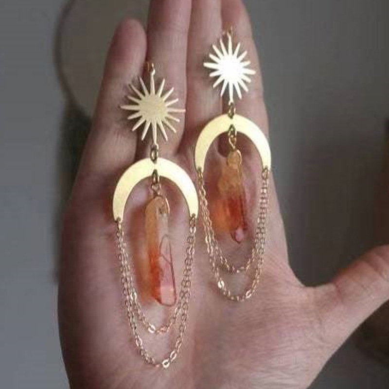 Fashion Sun Moon Crystal Plating Drop Earrings 1 Pair display picture 3