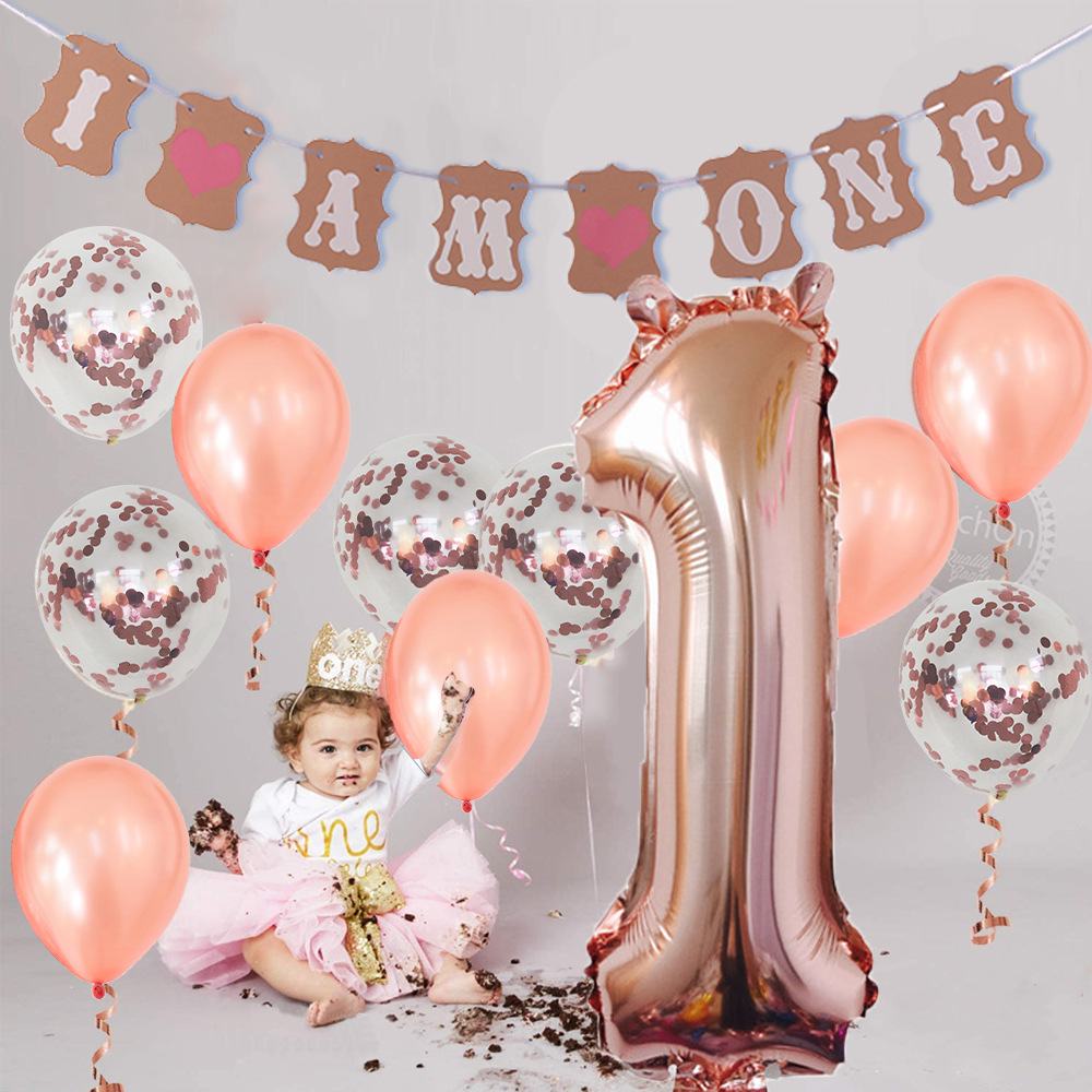 40 Inch Rose Gold Digital Balloon Set Baby One-Year-Old Banquet Sequin Latex Birthday Party Balloon Set