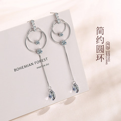S925纯银圆环流苏耳环韩版圆形几何耳钉设计感森系气质长款耳饰女