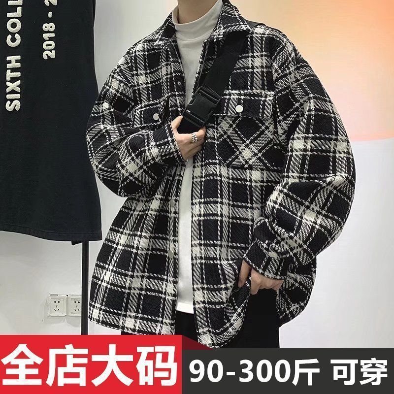 Woolen Plaid Shirt Jacket for Men, Hong Kong Style, New Spring and Autumn Casual Large Size Loose Versatile Stylish Shirt Jacket Woolen Plaid Shirt Jacket for Men, Hong Kong Style, New Spring and Autumn Casual Large Size Loose Versatile Stylish Shirt Jacket