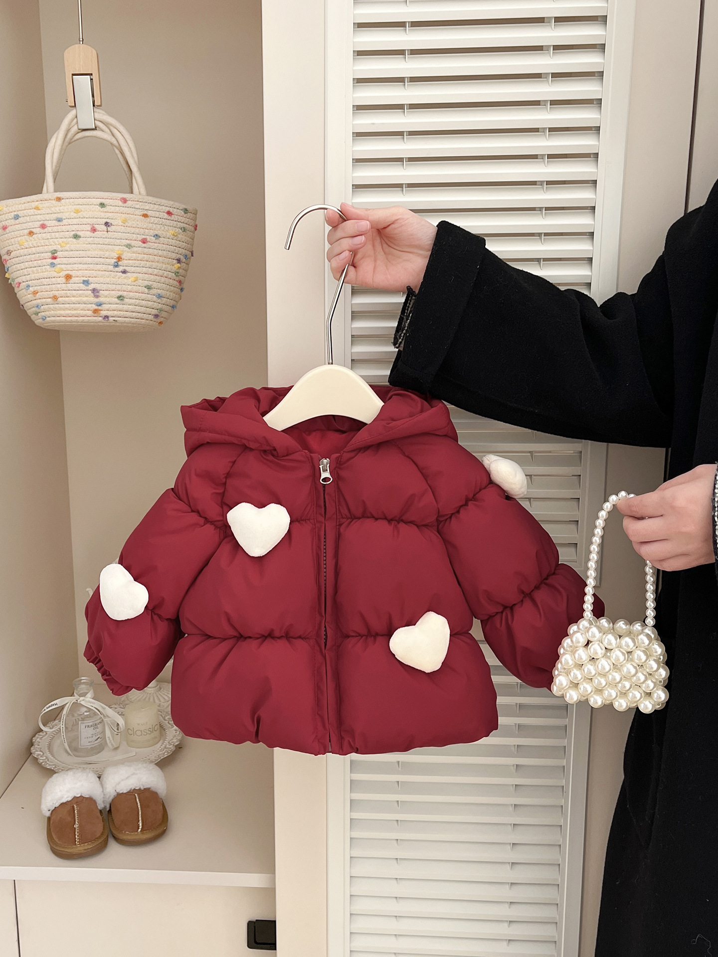 Niños rojos de Año Nuevo abrigo de algodón de pluma invierno de aire extranjero para bebés de algodón con capuchón grueso ropa de bebé caliente