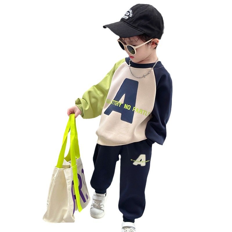 Dětské oblečení Malé a střední děti, ležérní volný módní top s písmeny, módní sada dvou sad_voghion.com