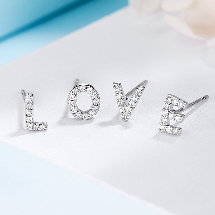 Inlay Design 1 Pair Simple Style Letter Inlay Titanium Steel Zircon Ear Studs