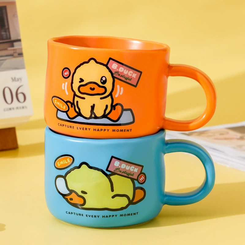 Кружка B.Duck с маленькой жёлтой уточкой, мультяшная милая керамическая чашка для пары, кофейная кружка для завтрака, девичья чашка