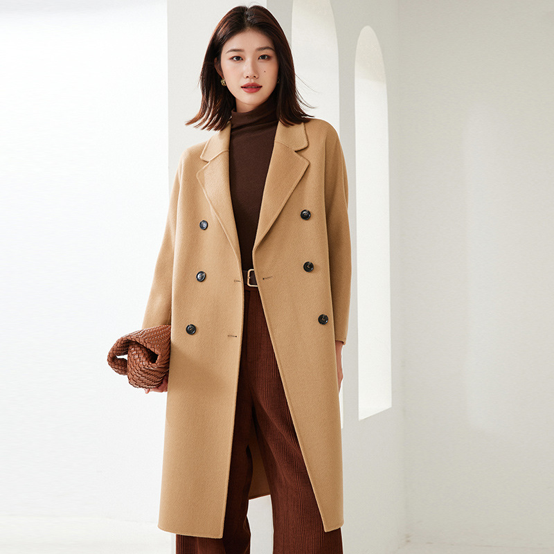 [Original] M's 801 double-sided cashmere coat women's autumn and winter classic hand-stitched elegant cocoon woolen coat