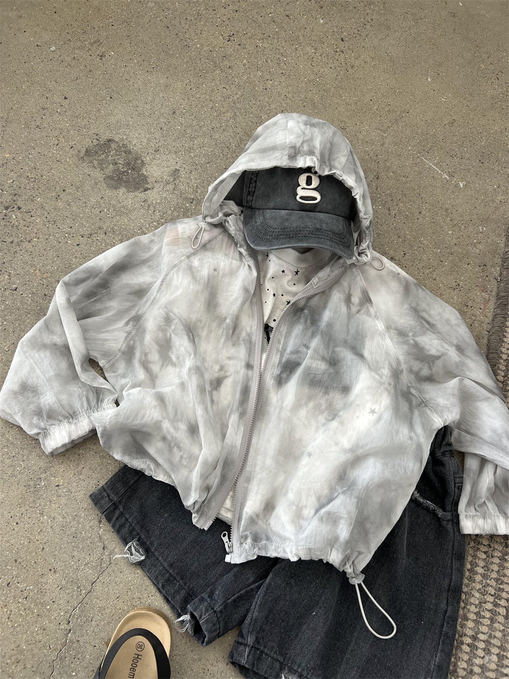 Summer new boys' and girls' lightweight tie dye hooded outerwear, children's ink sunscreen skin, air-conditioned_voghion.com