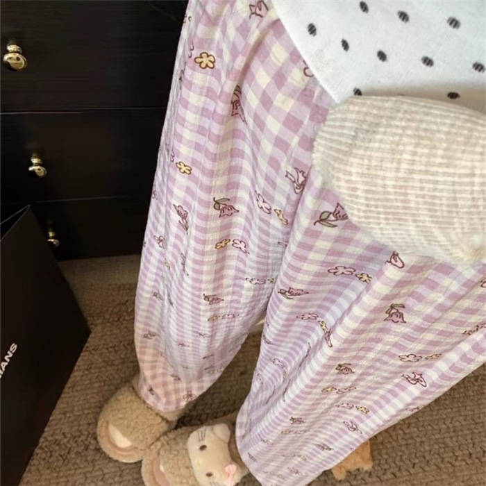 Pantalones de dibujos animados lindos pantalones de pijama elásticos de cintura estudiantil en casa pantalones largos de primavera y otoño de verano para mujeres pantalones casuales